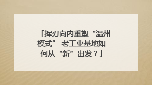 挥刃向内重塑“温州模式” 老工业基地如何从“新”出发？